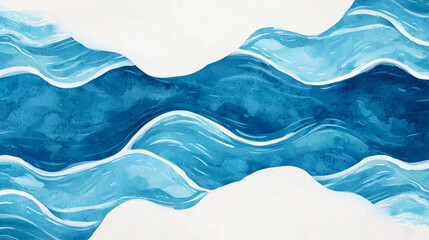 Obraz premium A serene watercolor illustration depicting flowing waves in various shades of blue, perfect for coastal and aquatic themes.