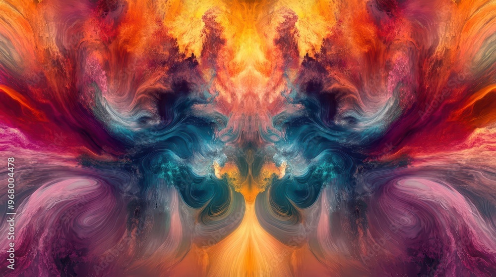 Poster abstract digital artwork featuring swirling vibrant colors blending seamlessly dynamic patterns and 