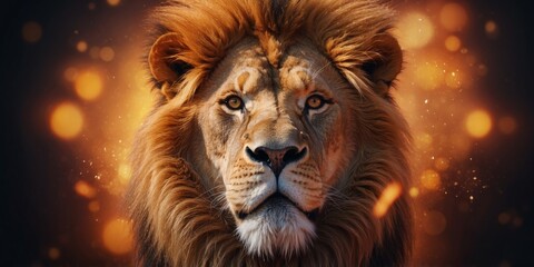 Naklejka premium Fierce Flaming Polygonal Lion in Geometric Art Style.