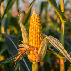 Corn on the stalk ready to harvest in the field