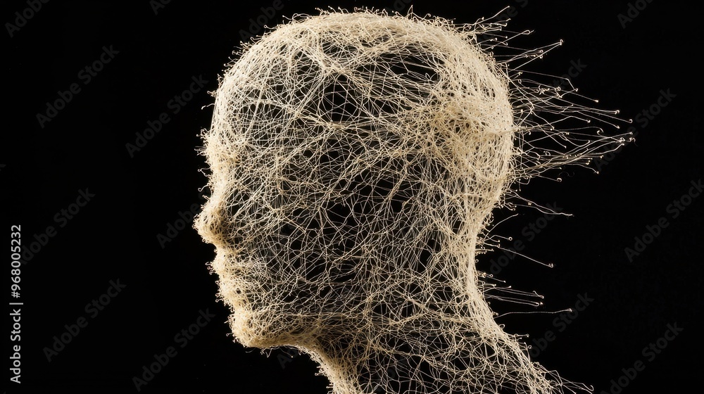 Poster habit threads: a figure made of threads, with each thread symbolizing a habit