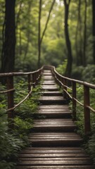 Fototapeta premium Wooden Bridge Over a Stream in a Lush Forest.