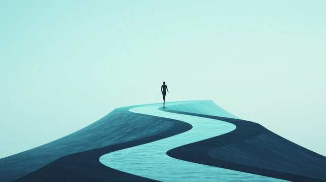 Illusion of Progress: A treadmill-like path where a person runs endlessly but stays in the same spot