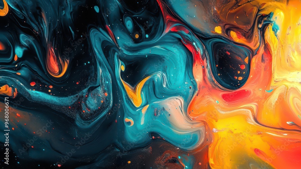 Poster abstract fluidity vibrant swirling liquid forms create a mesmerizing 3d composition rich saturated c