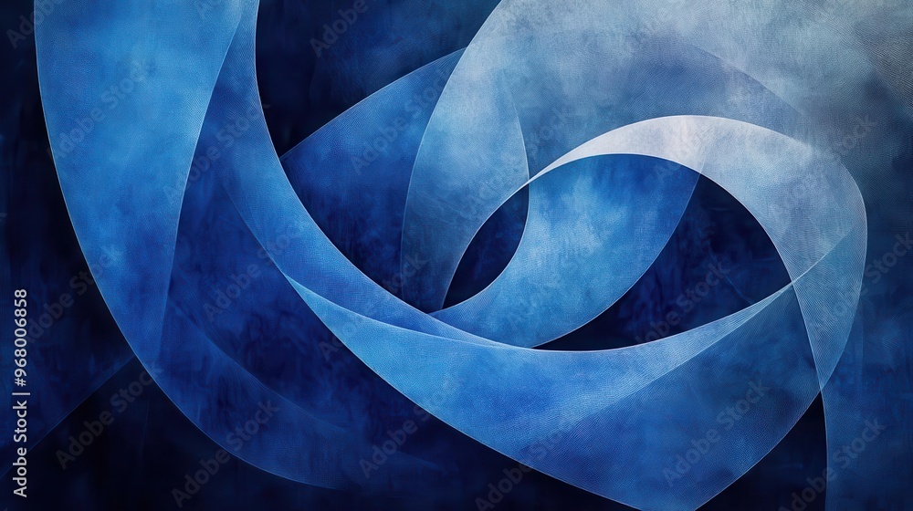 Poster abstract geometric background with flowing curves deep blues transitioning to azure and cobalt textu