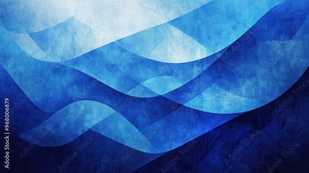 Poster abstract geometric background with flowing curves deep blues transitioning to azure and cobalt textu