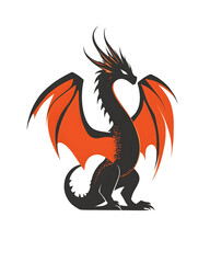 Fototapeta premium Ominous Winged Dragon Silhouette on Plain White Background