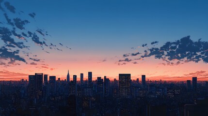 City Skyline at Sunset with Cloudy Sky