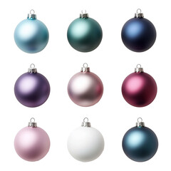 Collection of colorful christmas balls, christmas decoration. Isolated on transparent background.