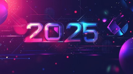 A striking wallpaper design showcasing the year 2025 with vivid colors and engaging geometric shapes that enhance the modern aesthetic