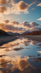 Fototapeta premium A landscape where the ground is made of mirrors, reflecting infinite versions of the sky.