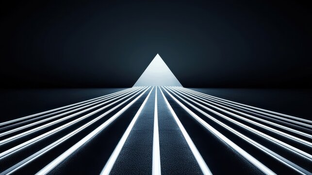 Lines of light converging into a single point at the top of a triangle, symbolizing transparency, leadership, and unity in decision-making under corporate governance principles