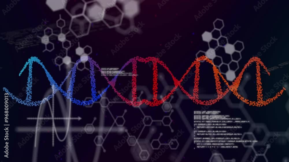 Poster animation of data processing over dna strand on black background