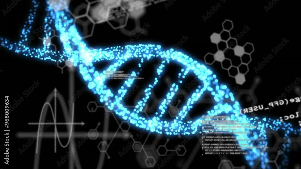 Poster animation of data processing over dna strand on black background