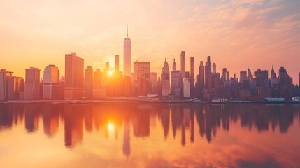 Obraz premium New York City Skyline with Sunrise Reflection