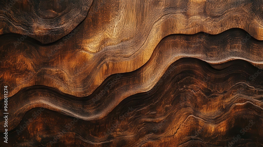Poster aerial view of an intricately patterned wooden surface rich grain textures forming abstract designs 