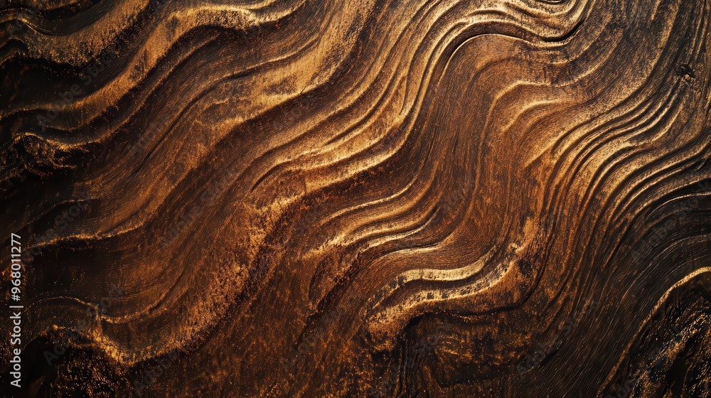 Poster aerial view of an intricately patterned wooden surface rich grain textures forming abstract designs 