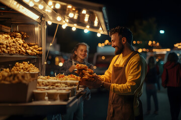 People Queuing at Food Truck for Late-Night Snacks | Vibrant Nightlife and Street Food Culture