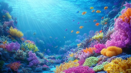 Naklejka premium Underwater paradise! Admire colorful fish darting through coral reefs in the ocean. It's like an aquarium under the sea! Perfect for snorkeling or diving adventures.