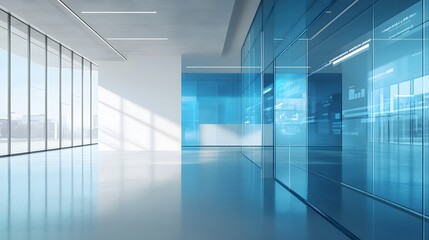 Obraz premium Modern Office Interior with Large Glass Windows and Walls