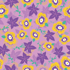Abstract yellow and purple flowers pattern design background