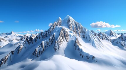 Fototapeta premium Majestic, snow-covered mountain range under a clear blue sky, realistic, awe-inspiring