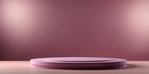Empty purple round podium stage for product presentation on a bright pink background.
