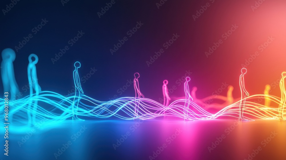 Poster pathways of empathy: glowing pathways connecting figures standing in different directions