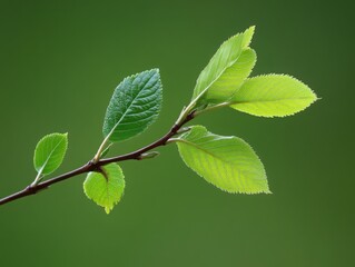Fototapeta premium New leaves unfurling on a tree branch, symbolizing growth and renewal