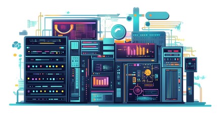 Obraz premium Futuristic Data Center Server Room Network Technology Illustration