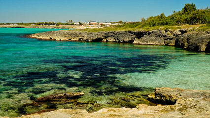 Torre Castiglione, panorama dell'omonima baia dalle acque cristalline, Salento,Lecce,Puglia,Italia