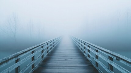 Naklejka premium A fog-covered bridge with no visible end in sight, [uncertainty], [crossing into the unknown]