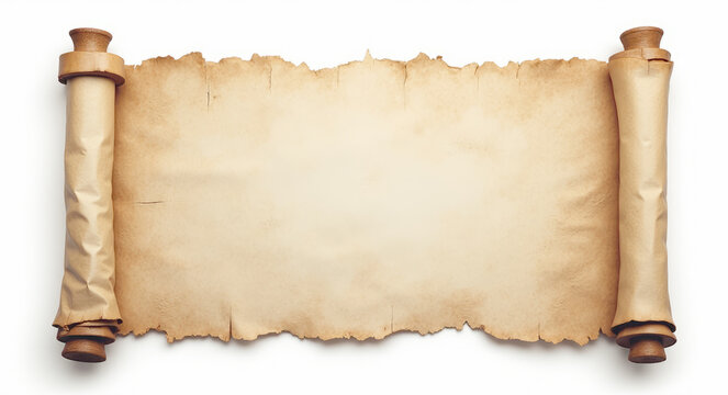 an ancient papyrus scroll on a white background