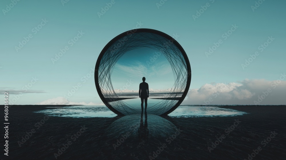 Poster reflection of destiny: a person standing in front of a large mirror, but instead of seeing their ref