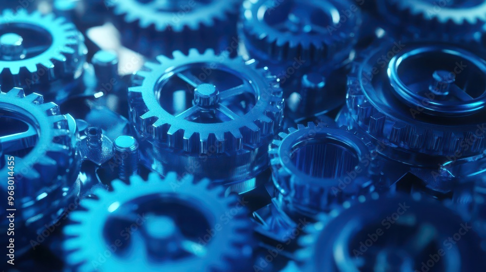 Aufkleber 3d rendered abstract composition of interlocking blue gears symbolizing teamwork and efficiency in a