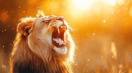 Naklejka premium majestic lion roaring in the wild, wildlife banner with room for text, capturing the essence of nature and wildlife
