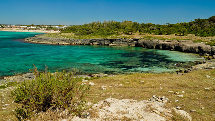 Torre Castiglione, panorama dell'omonima baia dalle acque cristalline, Salento,Lecce,Puglia,Italia