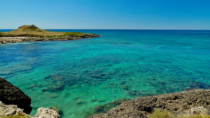 Torre Castiglione, panorama dell'omonima baia dalle acque cristalline, Salento,Lecce,Puglia,Italia
