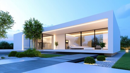 Futuristic Fashion: Avant Garde Model Posing in Sleek Minimalist House with Dramatic Lighting