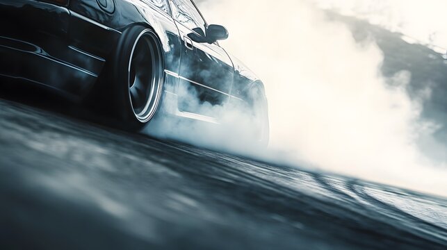10092332 08 A close-up of a JDM car drifting around a tight corner, smoke billowing from its tires on the drift circuit