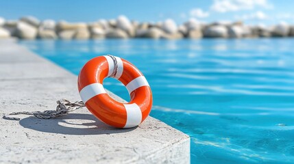Naklejka premium Guardian of the Waters: AAA Lifesaving Buoy Symbolizing Water Safety and Rescue Efforts