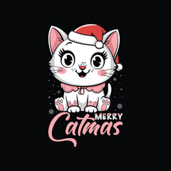  Merry catmas T-shirt Design Vector Graphic Template