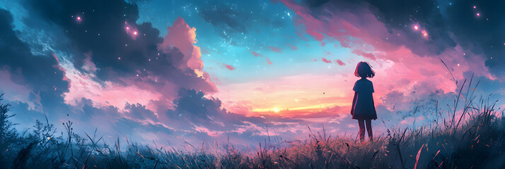 Obraz premium Vibrant Abstract Lofi and Synthwave Anime Wallpaper – Bold Retro Art