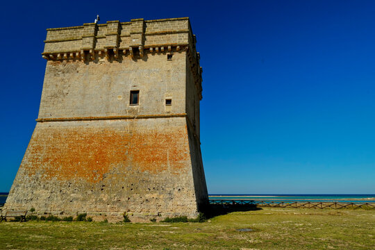 Torre Santo Stefano, vista dalla spiaggia, Salento,Lecce,Puglia,Italia