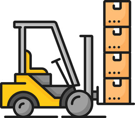 Forklift cargo carriage service color line icon for logistics supply chain and shipping delivery, vector symbol. Forklift cart with order parcels at warehouse storage, color icon for logistics supply