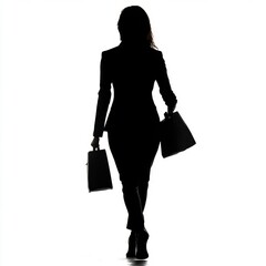 Silhouette of a woman in business attire walking confidently against a white background