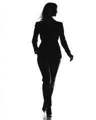 Fototapeta premium Silhouette of a businesswoman walking confidently on a white background