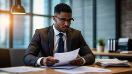 African Male Accountant holding a paper.