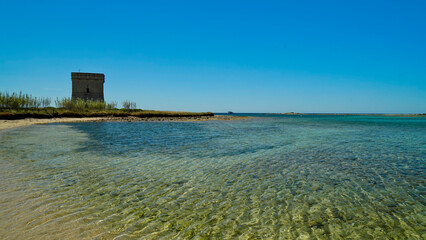 Torre Santo Stefano, vista dalla spiaggia, Salento,Lecce,Puglia,Italia