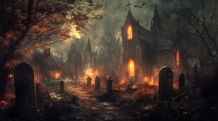Fototapeta premium Halloween, Haunting, Witches, Ghosts, Haunted, Vampire, Cemetery, Pattern Background, Wallpaper, Cover and Screen for Smartphone, PC, Laptop, 9:16 and 16:9 Format